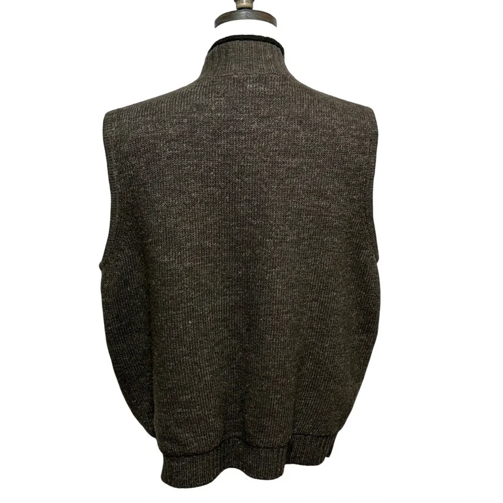 LL Bean Sweater Vest Mens XXL Brown Wool Linen Fleece Lined Full Zip Heavyweight